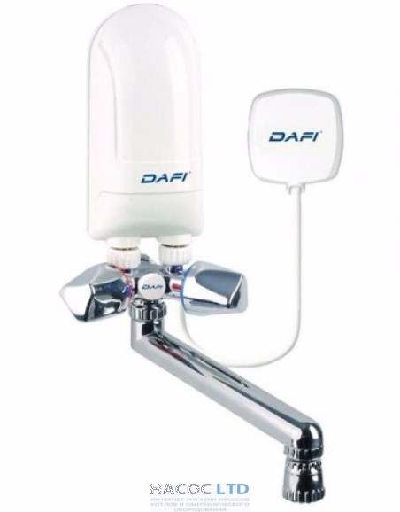 Проточный водонагреватель DAFI с пластмассовым-хромированным смесителем 4,5 кВт